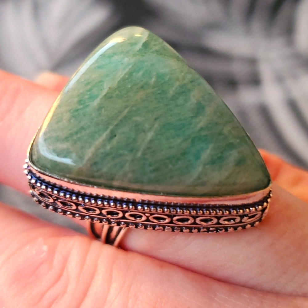 New Amazonite 925 Silver Triangle Ring.
